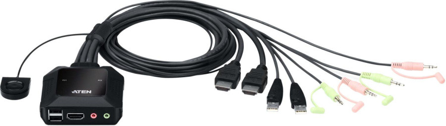 KVM-переключатель ATEN CS22H [CS22H-AT] кабельный, 2 порта, USB, 4K HDMI, пульт удаленного переключения порта - фото 1 - id-p226306507