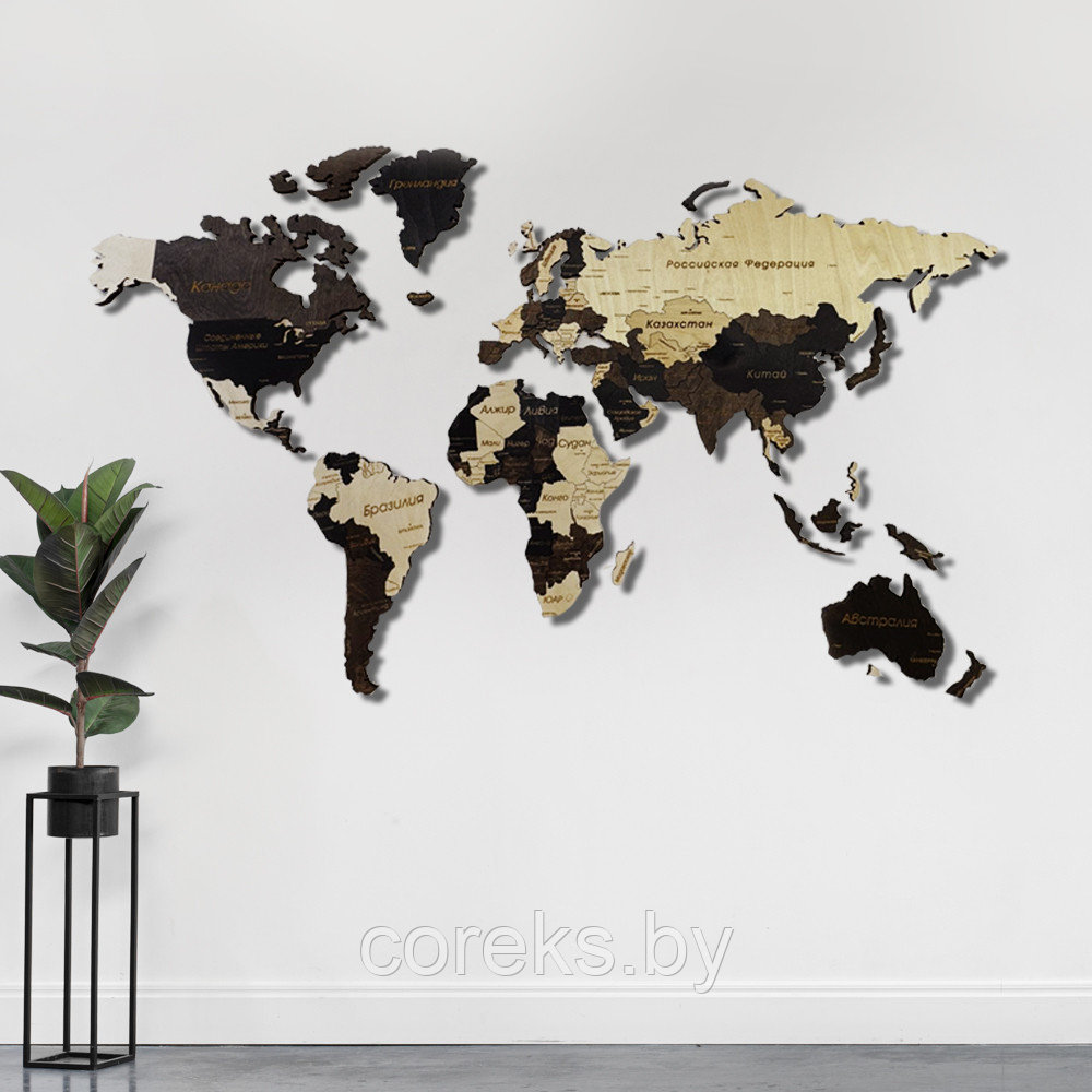 Карта мира из дерева (размер 165*90 см) - фото 1 - id-p226308799