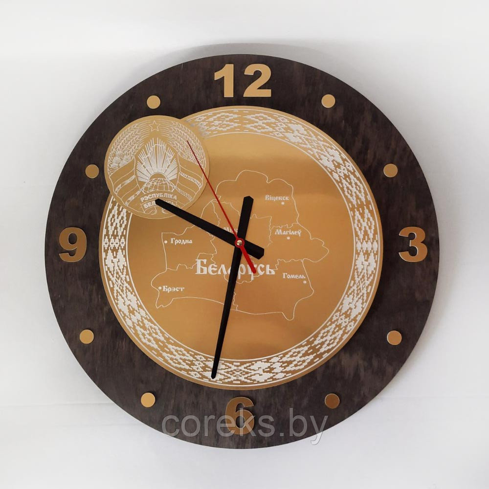 Деревянные часы "Беларусь" №6 (диаметр 55 см) - фото 1 - id-p226311487
