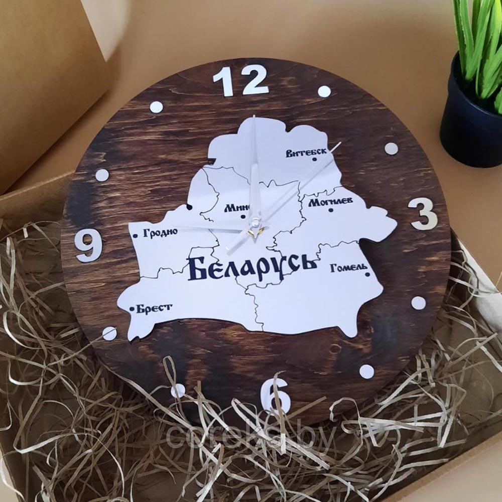 Деревянные часы "Беларусь" №7 (диаметр 28 см) - фото 1 - id-p226311512