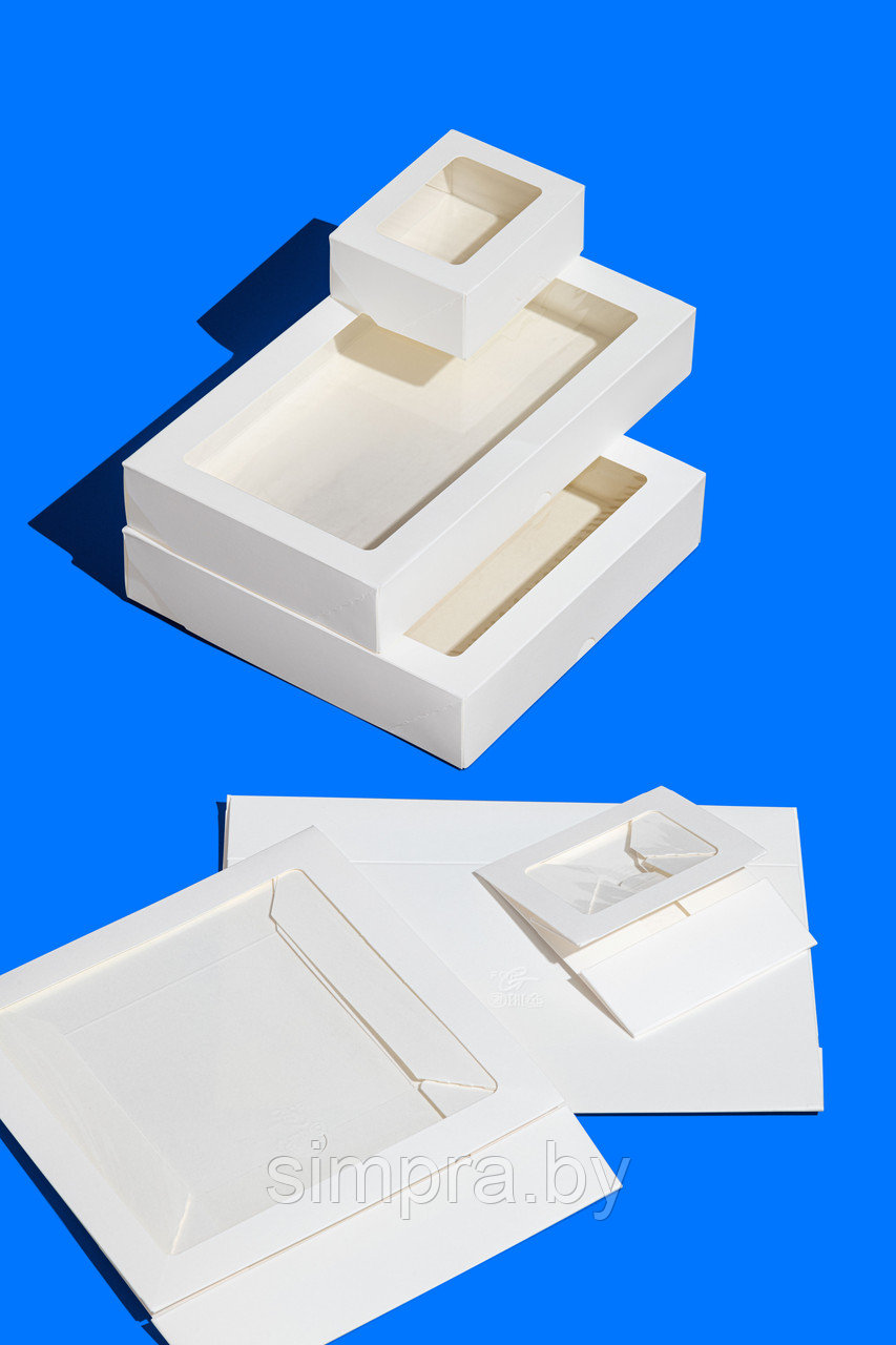 Коробка 20х20х4 см с окном белая - фото 2 - id-p121549371