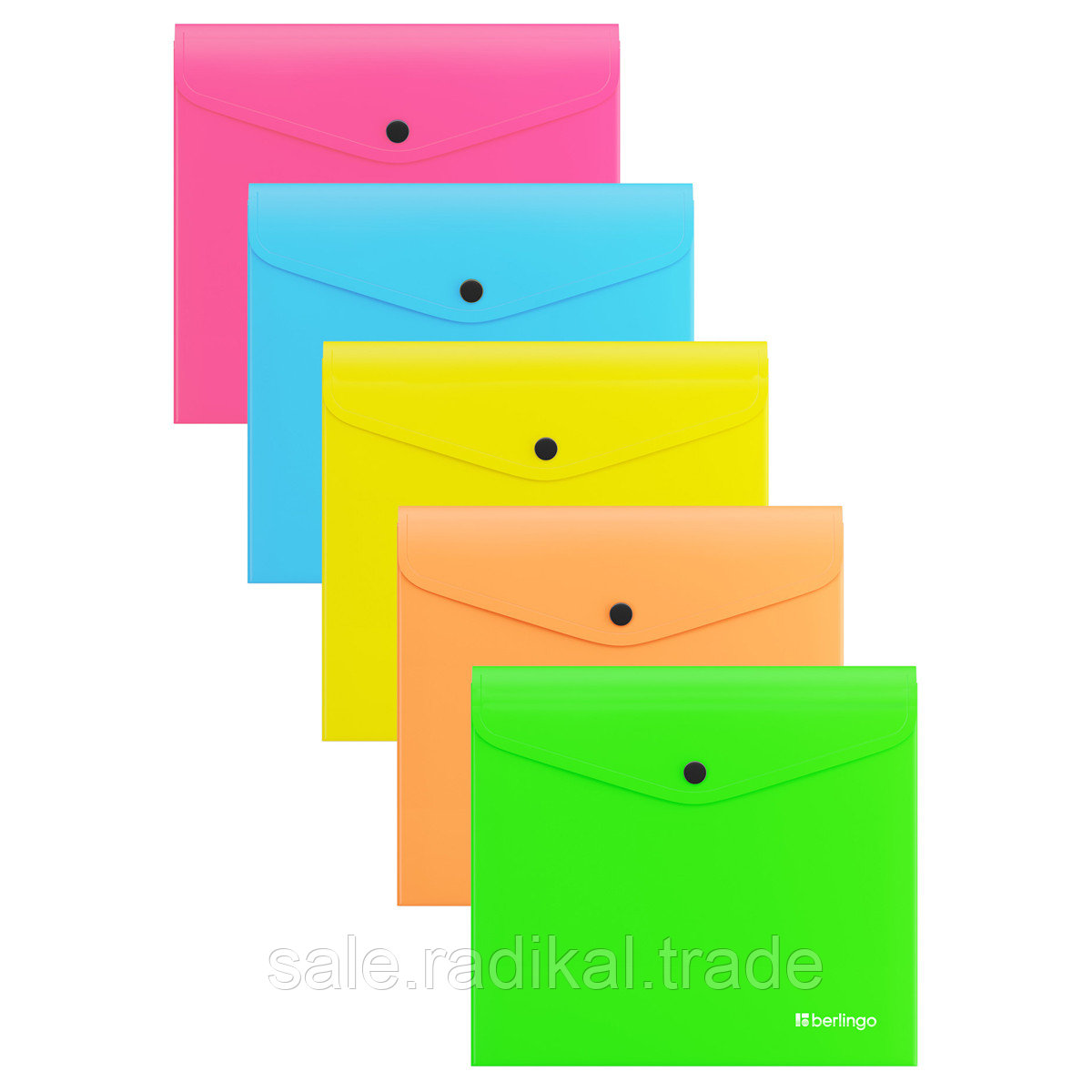 Папка-конверт на кнопке Berlingo Neon А5+, 200мкм, ассорти неоновых цветов EFb_A5395 - фото 1 - id-p226315067