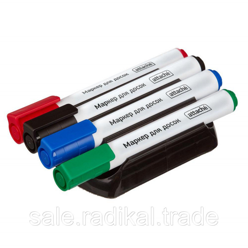 Набор маркеров для доски (4 цвета) с магнитной губкой Attache (WB2008), арт. 800866 - фото 1 - id-p226314390