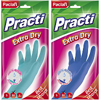 Перчатки хозяйственные латексные Paclan Practi Extra Dry, р.М, цвет микс, пакет с европодвесом 407340