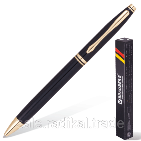 Ручка шариковая BRAUBERG бизнес-класса, корпус черный, золот. детали, 141411, синяя - фото 1 - id-p226314536