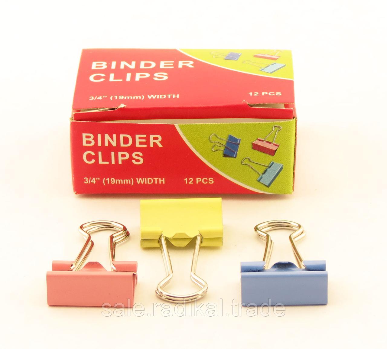 Зажимы для бумаг в наборе, цветные, 19 мм, 12 шт., Binder clips - фото 1 - id-p226315430