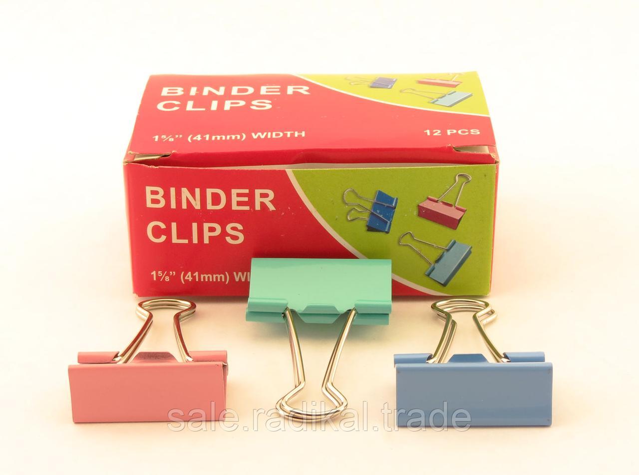 Зажимы для бумаг в наборе, цветные, 41 мм, 12 шт., Binder clips - фото 1 - id-p226315431