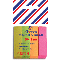 Закладки бумажные с липким слоем Attomex, 50x12 мм, 4x80 листов, офсет 75 г/м2, 4 неоновых цвета, арт. 2011701