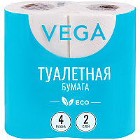 Бумага туалетная Vega 2-слойная, 4шт., эко, 15м, тиснение, белая ЦЕНА БЕЗ НДС!