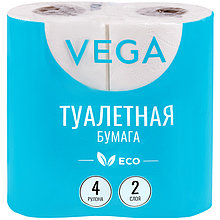 Бумага туалетная Vega 2-слойная, 4шт., эко, 15м, тиснение, белая ЦЕНА БЕЗ НДС!