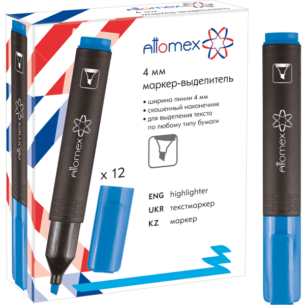 Маркер-текстовыделитель "Attomex" скошенный наконечник, 1-4 мм, голубой, 5045400