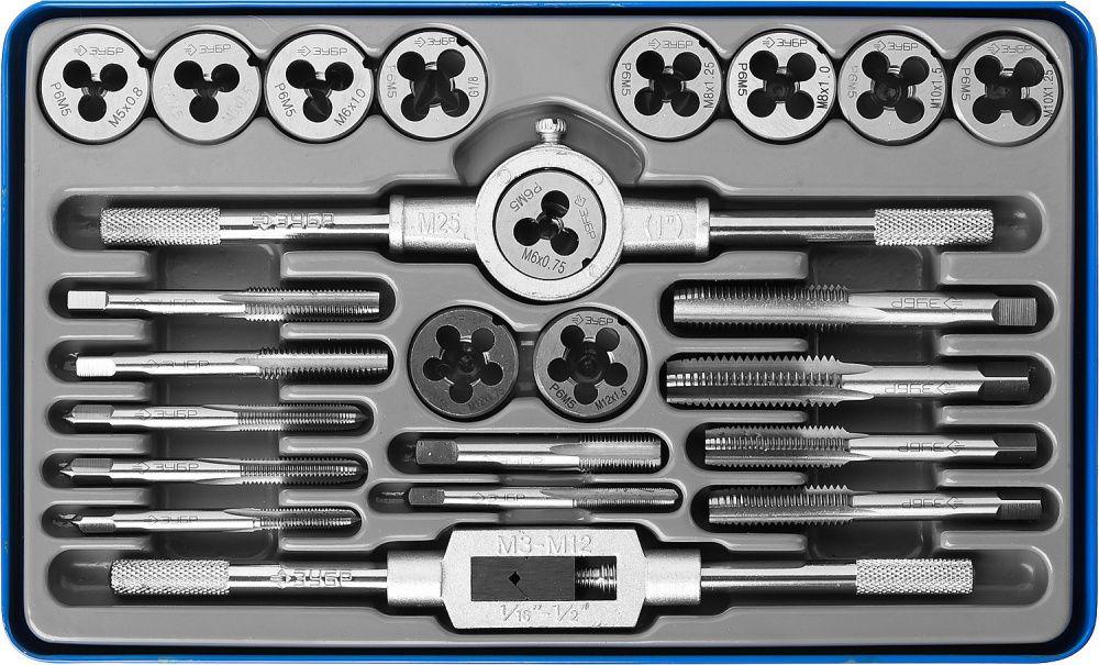 Зубр Набор метчиков и плашек М5-М12, 24пр., Р6М5 "ПРОФЕССИОНАЛ" (28110-H24) ЗУБР - фото 1 - id-p226317874