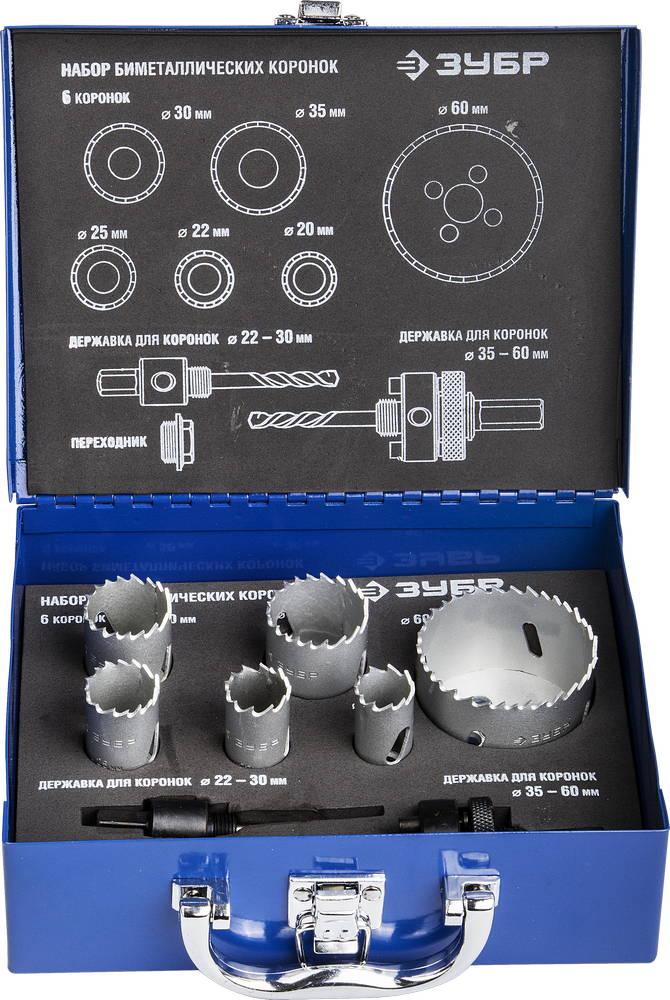 Зубр Набор: Коронки биметаллические, глубина сверления до 38мм, d 20,22,25,30,35,60мм, (29531-H6-1) ЗУБР - фото 1 - id-p226318011