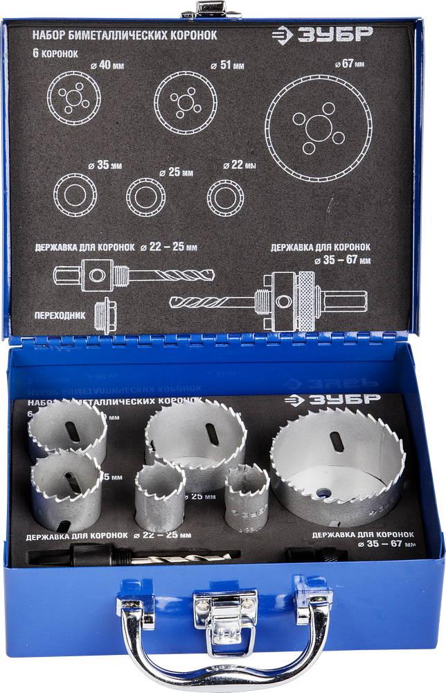 Зубр Набор: Коронки биметаллические, глубина сверления до 38мм, d 22,25,35,40,51,67мм, (29531-H6-2) ЗУБР - фото 1 - id-p226318012