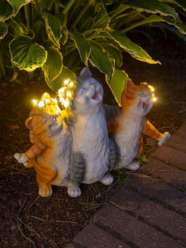 ЧУДЕСНЫЙ САД Фигура садовая ЧУДЕСНЫЙ САД 208 "Веселые коты" с LED подсветкой, на солнеч.батарее, полирезина - фото 2 - id-p226321065