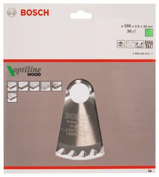 Bosch Диск пильный 190х30х2.6х36 Optiline Wood (2 608 640 616) BOSCH - фото 2 - id-p226317246