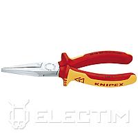 KNIPEX Длинногубцы диэл., плоские рифлённые губки 46.5мм, 160мм, хром., 2-комп. рукоятки (3016160) KNIPEX