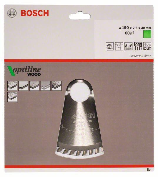 Bosch Диск пильный 190х30х2.6х60 Optiline Wood (2 608 641 188) BOSCH - фото 2 - id-p226317314