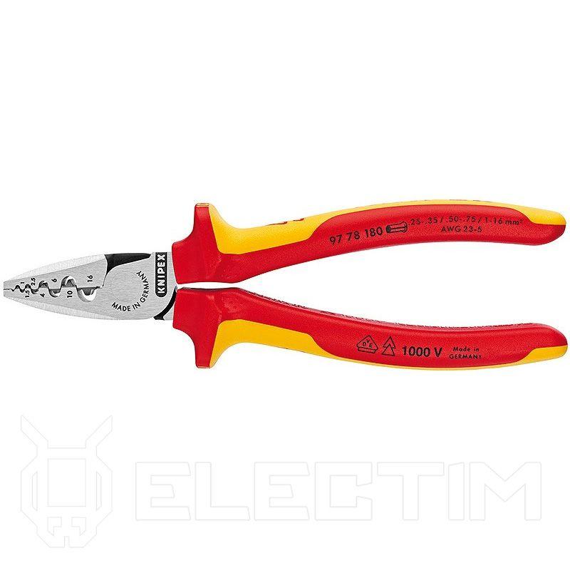 KNIPEX Пресс-клещи диэл., кол-во гнезд: 9, 0.25 - 16.0мм (AWG 23 - 5), 180мм (9778180) KNIPEX - фото 1 - id-p226321312