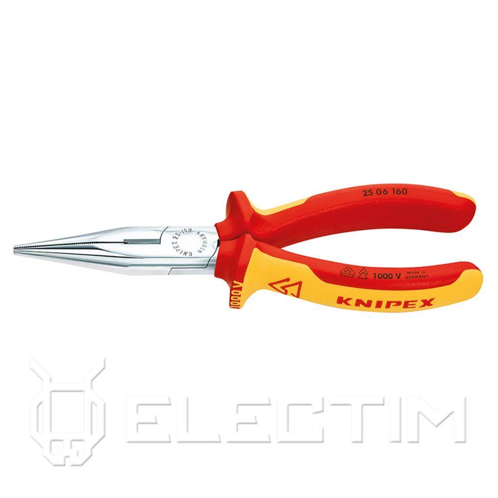 KNIPEX Длинногубцы с реж. кромк. диэл., полукруглые прямые губки, 160мм, хром. (2506160) KNIPEX - фото 1 - id-p226321330