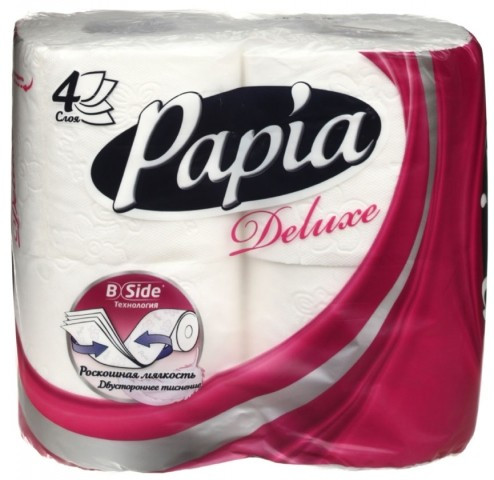 Бумага туалетная Papia Deluxe 4 рулона, ширина 95 мм, белая