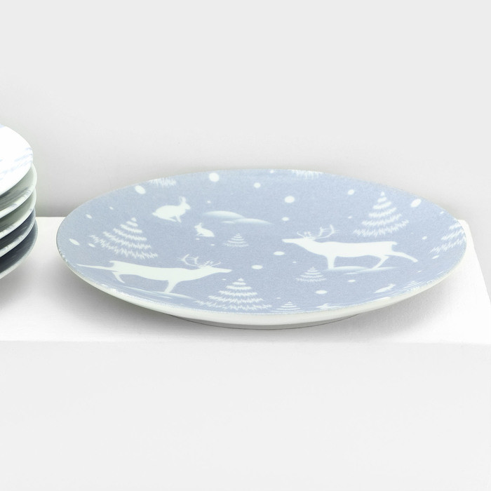 Набор фарфоровых тарелок «Зимний лес», 6 предметов, d=24 см, микс - фото 2 - id-p226331655