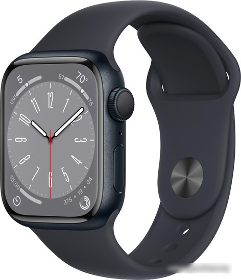 Умные часы Apple Watch Series 8 41 мм (алюминиевый корпус, полуночный/полуночный, спортивный силиконовый - фото 1 - id-p226336471