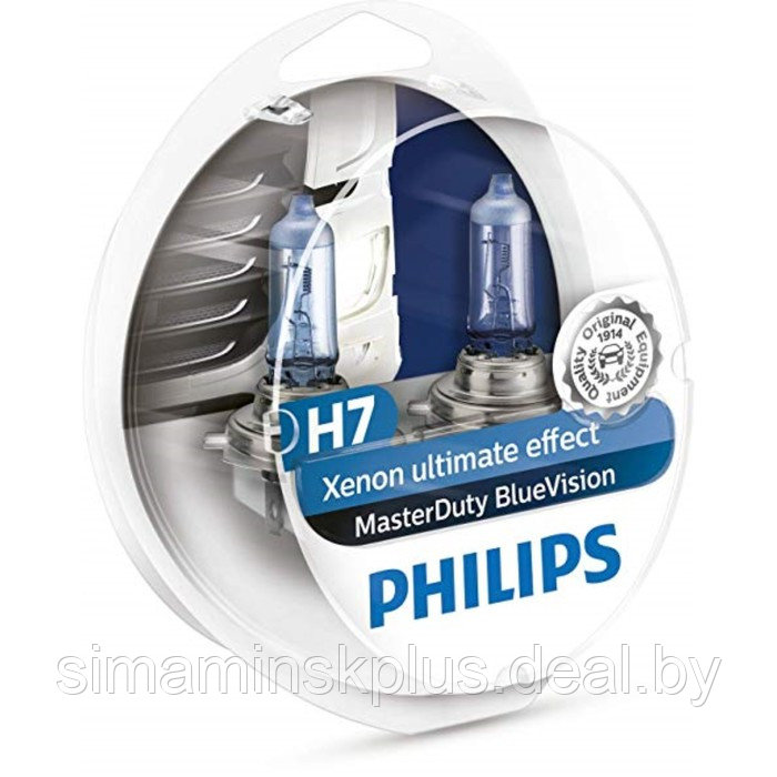 Лампа автомобильная Philips MasterDuty BlueVision, H7, 24 В, 70 Вт, 2 шт, 13972MDBVS2 - фото 1 - id-p226348734