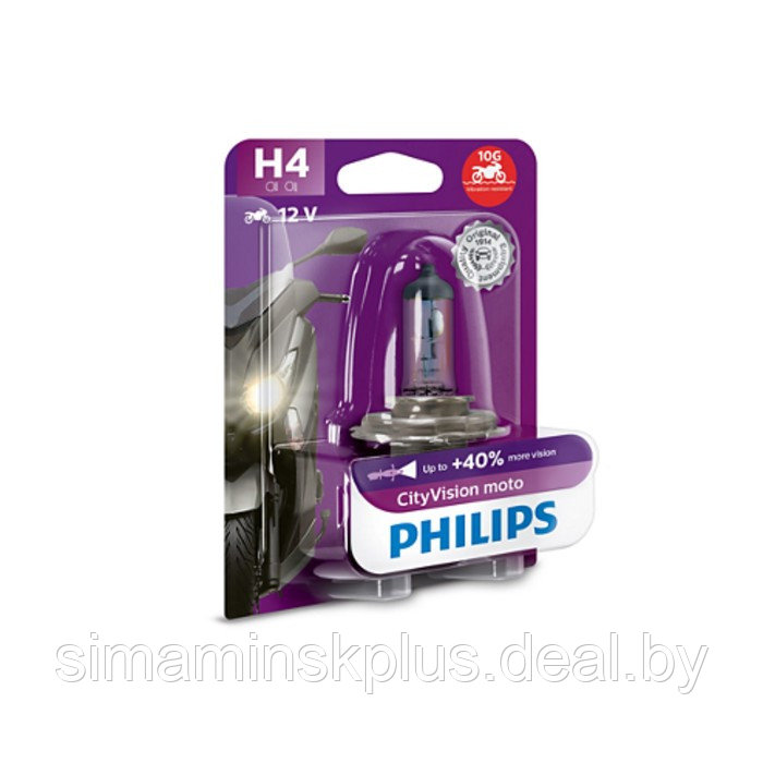 Лампа для мотоциклов Philips, 12 В, H4, 60/55 Вт, CityVision, +40%, белый яркий