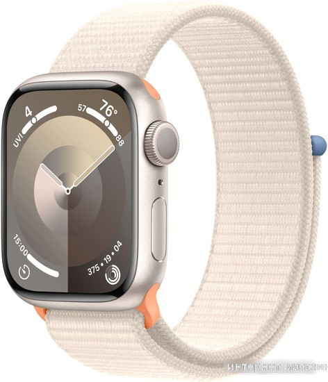 Умные часы Apple Watch Series 9 41 мм (алюминиевый корпус, звездный свет/звездный свет, нейлоновый ремешок) - фото 1 - id-p226348230