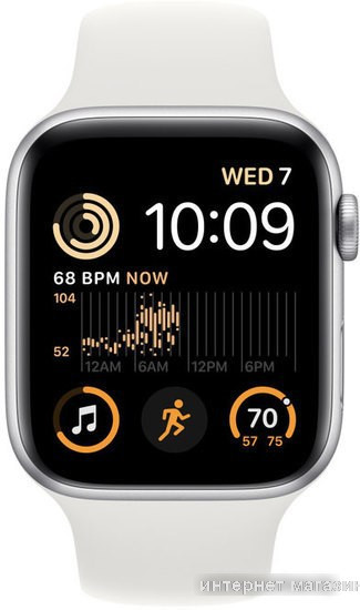 Умные часы Apple Watch SE 2 44 мм (алюминиевый корпус, серебристый/белый, спортивный силиконовый ремешок M/L) - фото 2 - id-p226348232