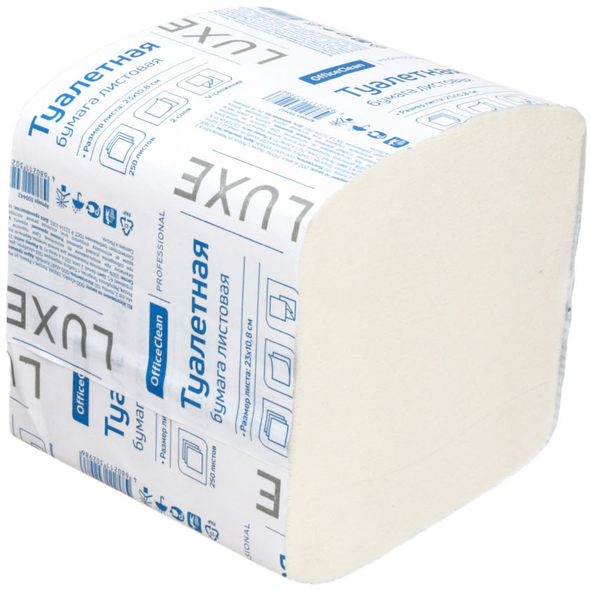 Бумага туалетная листовая OfficeClean Professional 1 рулон, 23*10,8 см, 250 л., белая - фото 2 - id-p226346081