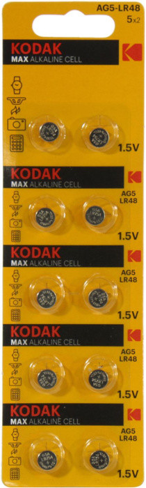 Элемент питания Kodak MAX CAT30417564 (AG5/LR48 alkaline 1.5V) уп.10 шт - фото 1 - id-p226350006