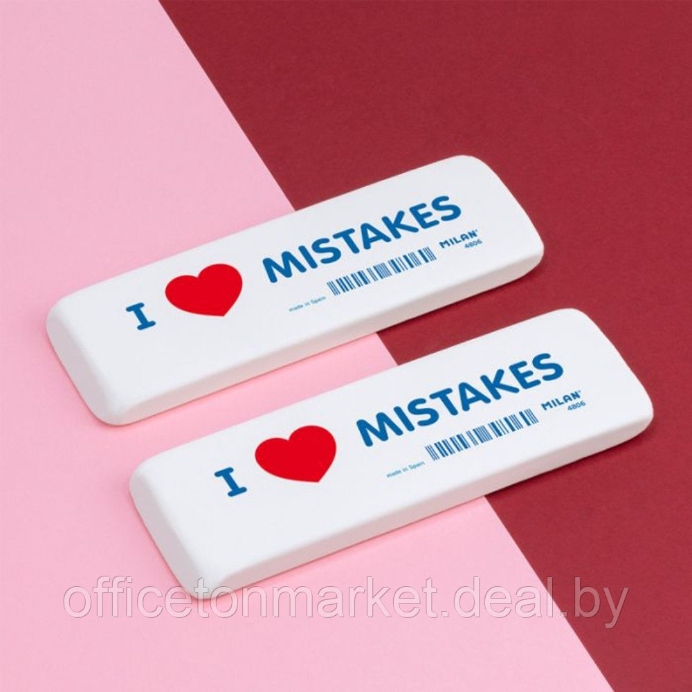 Ластик Milan "I love mistakes", 14x4,4 см, белый - фото 3 - id-p226238848