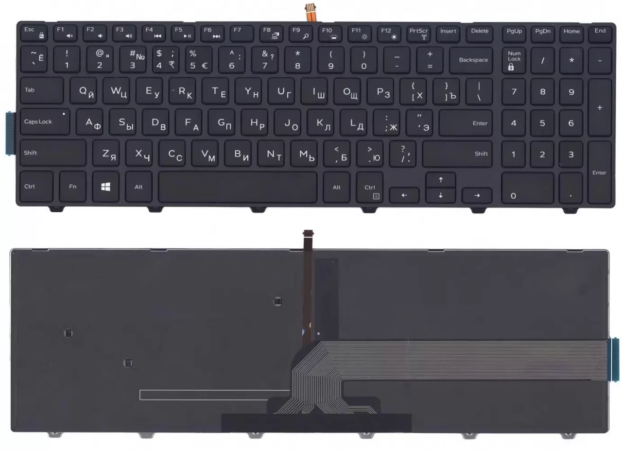 Клавиатура для ноутбука Dell Inspiron 15-3000, 15-5000, 5547, 5521, 5542, черная с подсветкой - фото 1 - id-p226355934