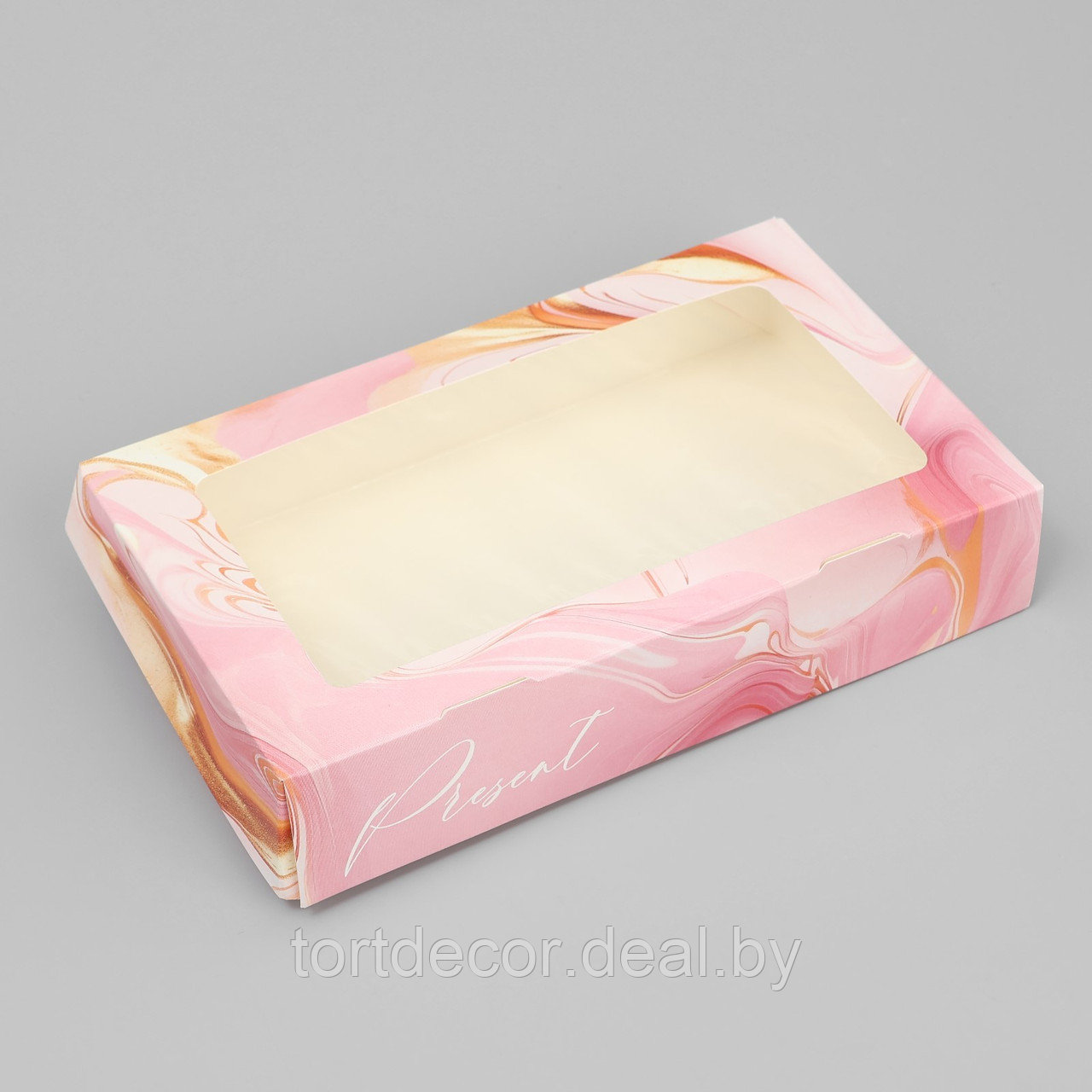 Коробки под конфеты сырники, кондитерская упаковка «Розовый мрамор», 20 х 12 х 4 см - фото 1 - id-p226356083