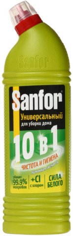 Средство чистящее для сантехники Sanfor Universal 10 в 1 1000 мл, «Лимонная свежесть», гель, с хлором - фото 1 - id-p226257825
