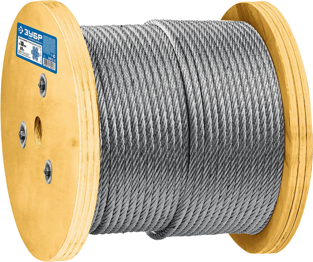 Зубр Трос грузоподъемный стальной, оцинк., DIN 3060, d=10 мм, L=60м, свивка 6 х 19 + IWR (30415-10) ЗУБР - фото 2 - id-p226358267