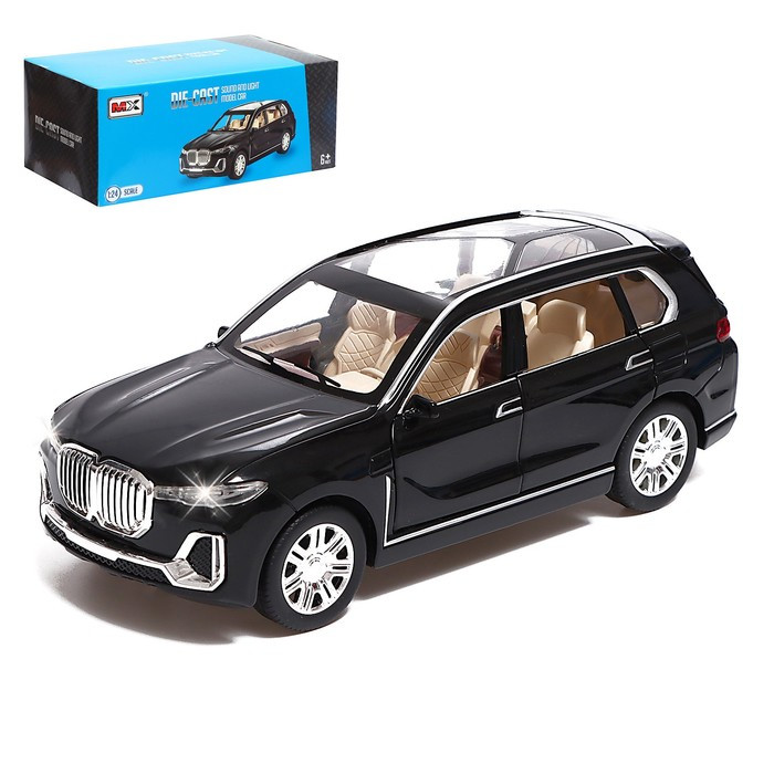 Машина металлическая BMW X7, 1:24, открываются двери, капот, багажник, цвет чёрный - фото 1 - id-p226358448