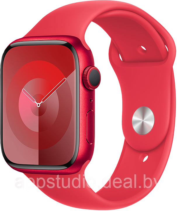 Apple Watch Series 9 45 мм (алюминиевый корпус, красный/красный спортивный силиконовый) MRXK3 - фото 1 - id-p226369920
