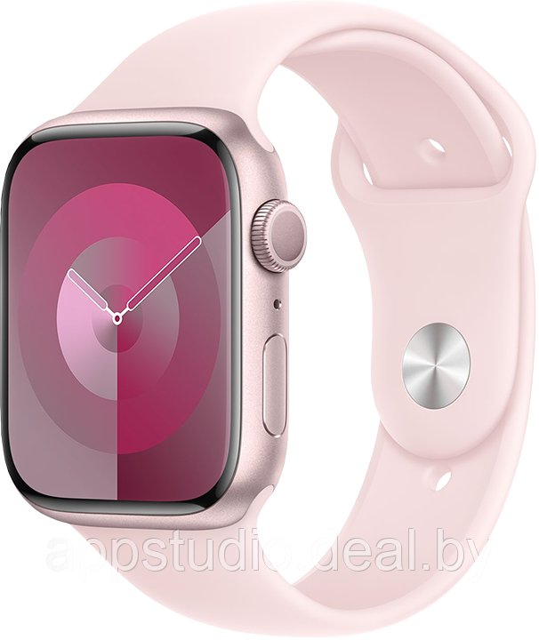 Apple Watch Series 9 45 мм (алюминиевый корпус, розовый/розовый спортивный силиконовый) MR9H3 - фото 1 - id-p226369923