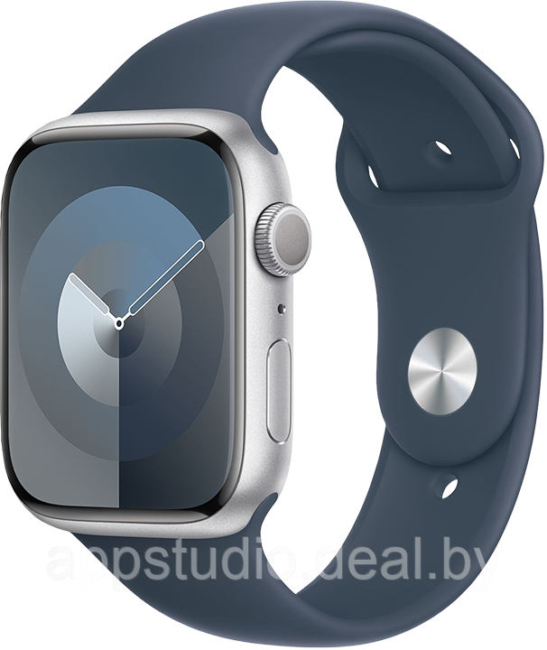 Apple Watch Series 9 41 мм (алюминиевый корпус, серебристый/штормовой синий спортивный силиконовый) MR903 - фото 1 - id-p226369924