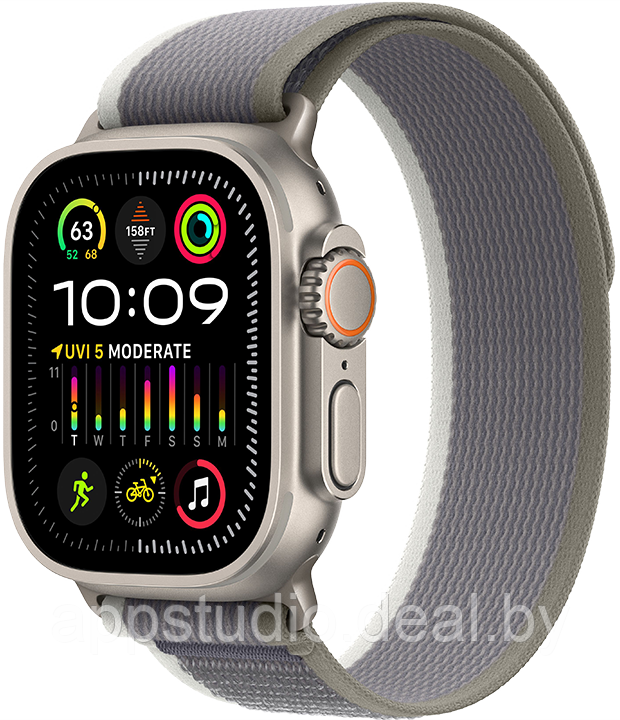 Apple Watch Ultra 2 LTE 49 мм (титановый корпус, титановый/серо-зеленый, нейлоновый ремешок) MRF43 - фото 1 - id-p226369928