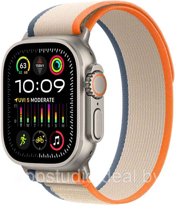Apple Watch Ultra 2 LTE 49 мм (титановый корпус, титановый/бежево-оранжевый, нейлоновый ремешок) MRF23 - фото 1 - id-p226369929