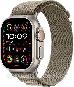 Apple Watch Ultra 2 LTE 49 мм (титановый корпус, титановый/оливковый, текстильный ремешок) MREY3