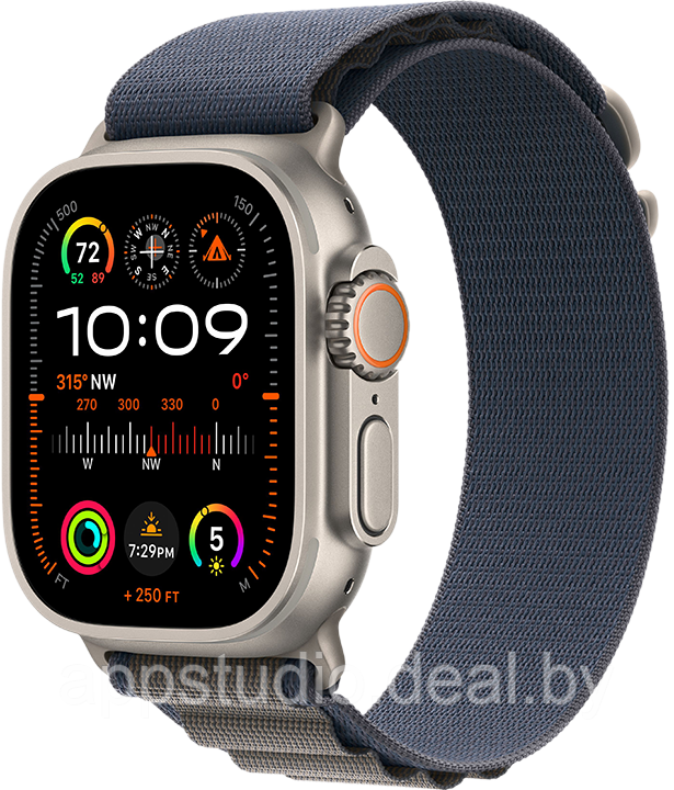 Apple Watch Ultra 2 LTE 49 мм (титановый корпус, титановый/синий, текстильный ремешок) MREP3 - фото 1 - id-p226369931