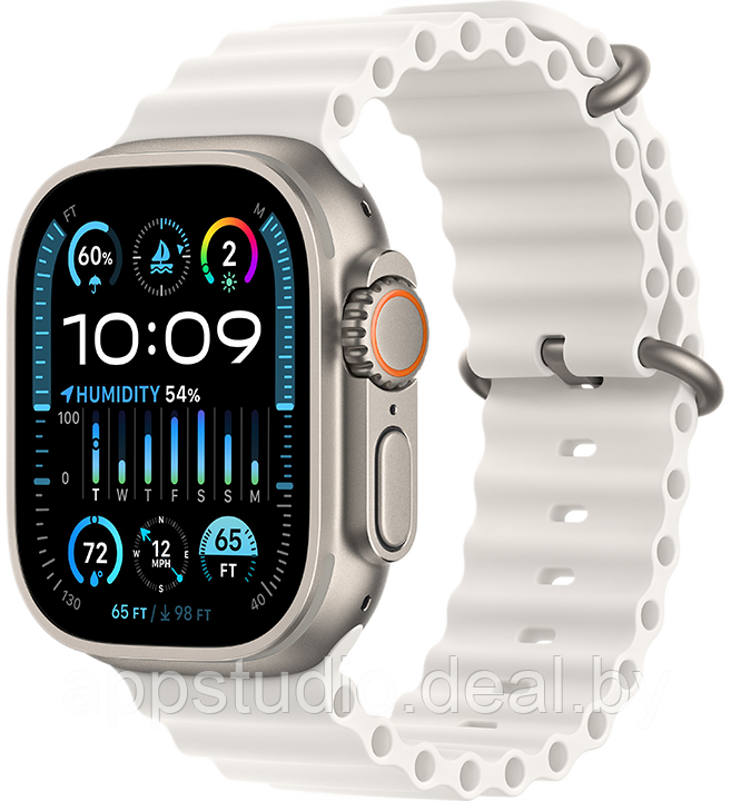 Apple Watch Ultra 2 LTE 49 мм (титановый корпус, титановый/белый, ремешок из эластомера) MREJ3 - фото 1 - id-p226369935