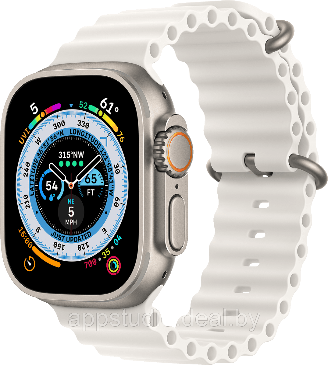 Умные часы Apple Watch Ultra LTE 49 мм (титановый корпус, титановый/белый, ремешок из эластомера) MNH83/MNHF3 - фото 1 - id-p226370013