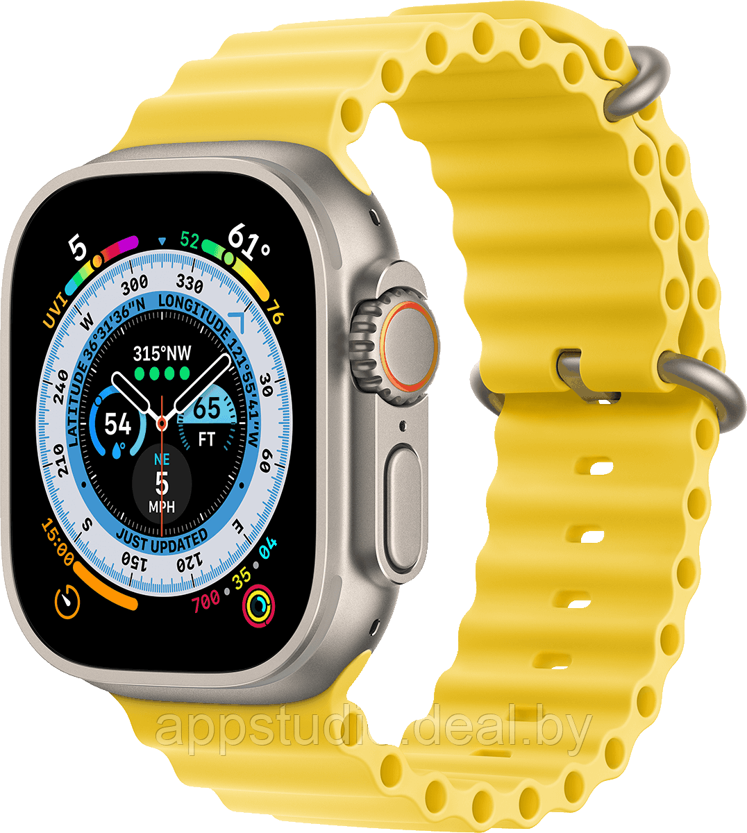 Умные часы Apple Watch Ultra LTE 49 мм (титановый корпус, титановый/желтый, ремешок из эластомера) MNH93/MNHG3 - фото 1 - id-p226370014