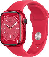 Apple Watch Series 8 45мм, алюминий цвета алюминиевый корпус, красный/красный, спортивный силиконовый ремешок,